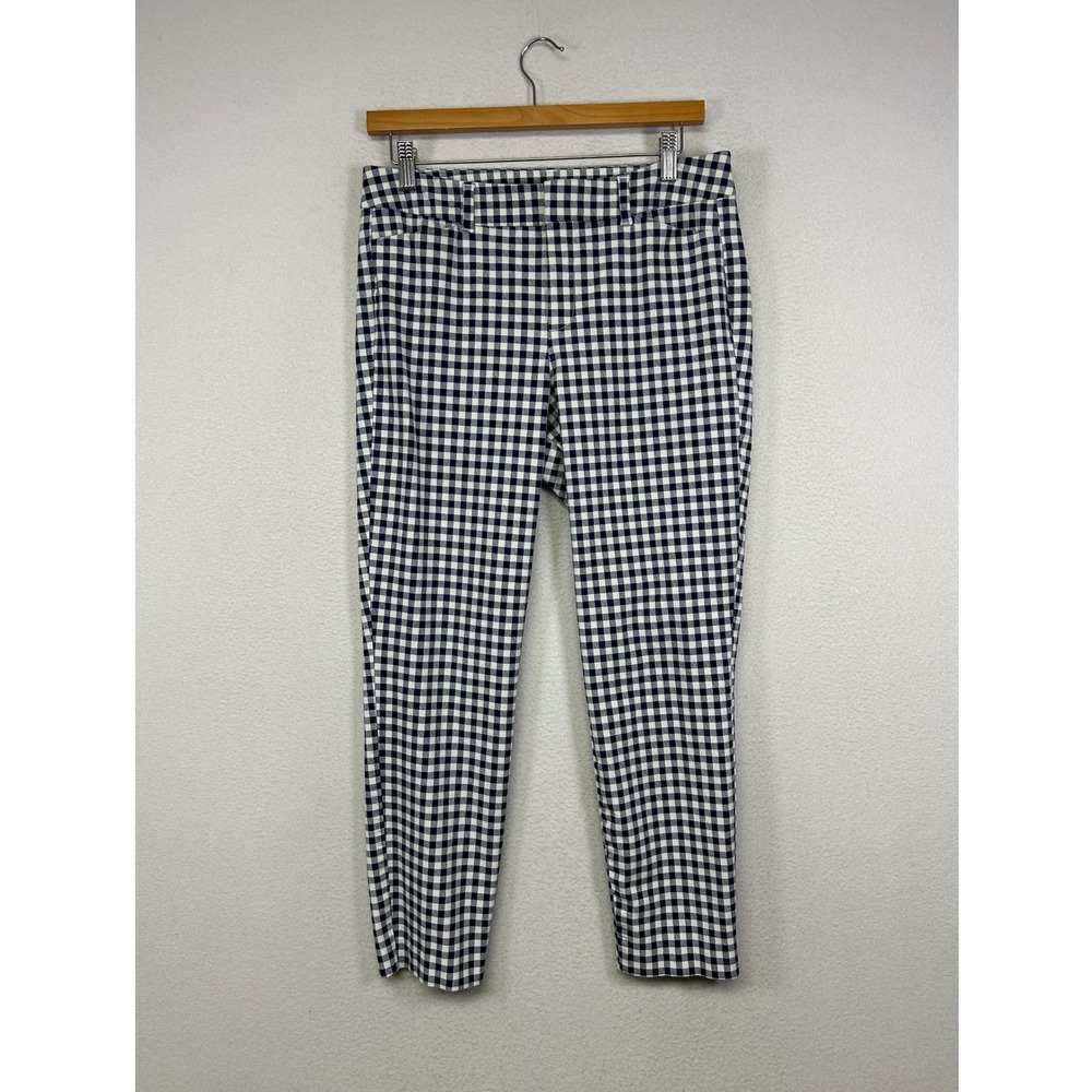 Preppy Old Navy Women 8 Navy Blue Gingham Pixie High‎ Rise Slim Tapered Pants